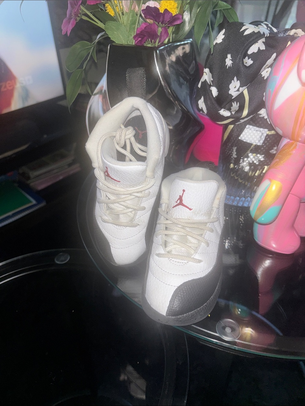 Jordan Kids White and Black Sneakers with Red Jumpman